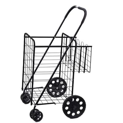 Black folding basket shopping trolley (5)