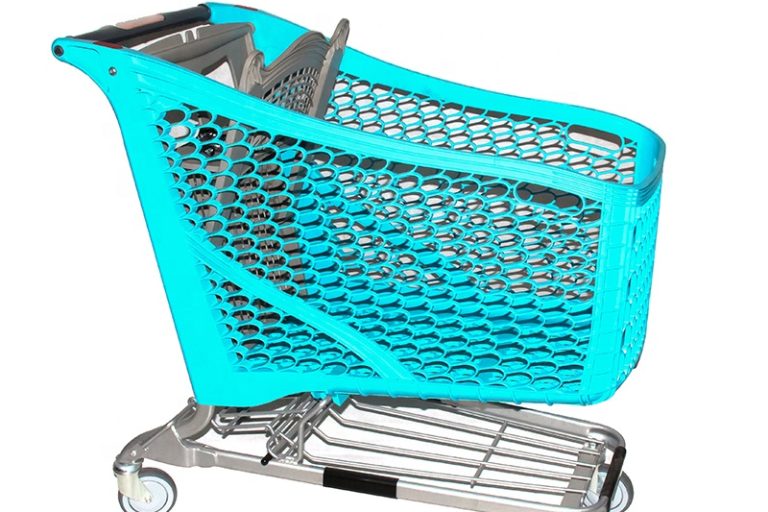 Green sturdy and durable plastic shopping trolley (1)