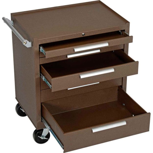 High brown multi-drawer tool trolley (1)