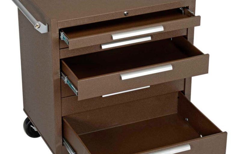 High brown multi-drawer tool trolley (1)