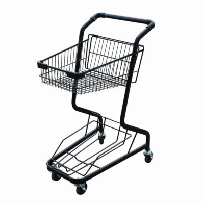 Small supermarket shopping trolley for grocery store use