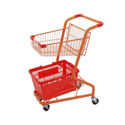 Small supermarket shopping trolley for grocery store use