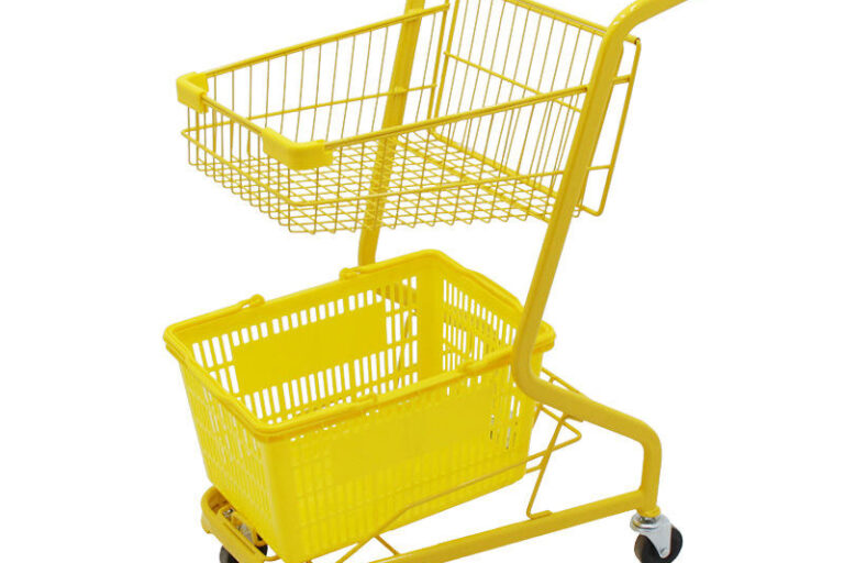 Small supermarket shopping trolley for grocery store use