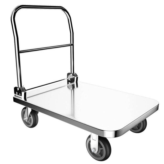 Durable 304 Stainless Steel Foldable Platform Trolley (6) 304 stainless steel foldable platform trolley for warehouses