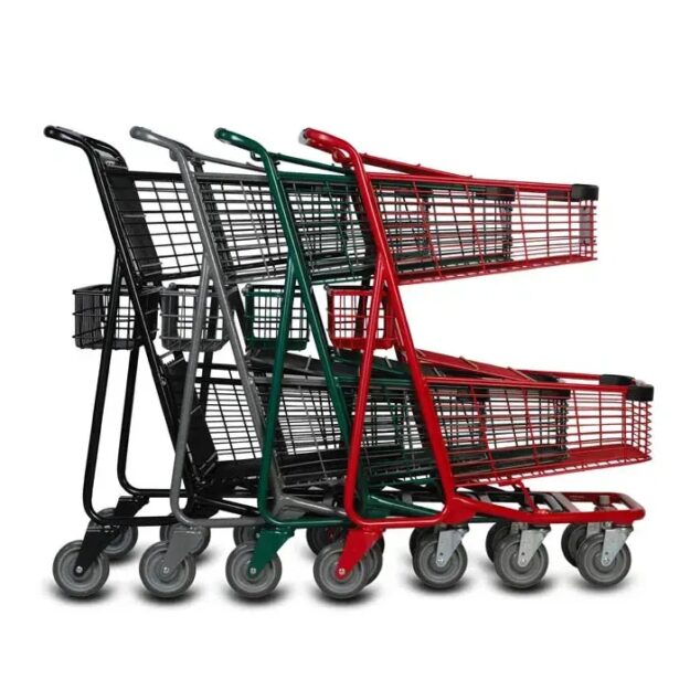 Durable Double Deck Supermarket Shopping Trolley (3) Premium double deck shopping trolley for supermarkets