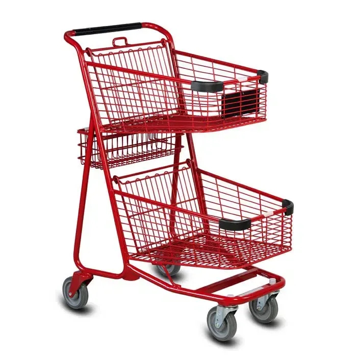 Durable Double Deck Supermarket Shopping Trolley (6) Premium double deck shopping trolley for supermarkets