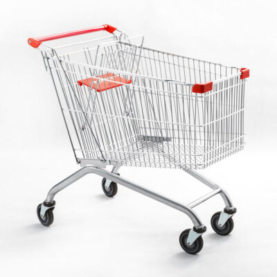 European style shopping trolley for supermarkets and grocery stores