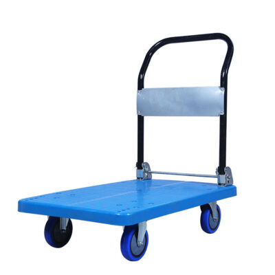 Heavy-duty foldable 4-wheel platform trolley for warehouse use