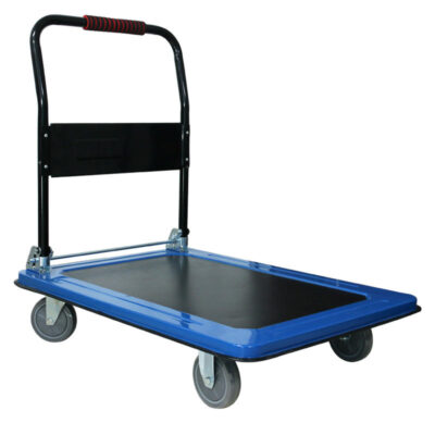 Heavy-duty foldable 4-wheel platform trolley for warehouse use