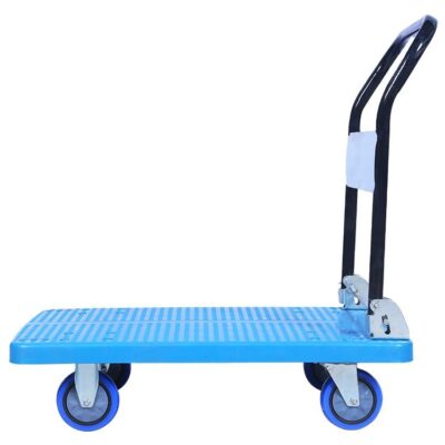 Heavy-duty foldable 4-wheel platform trolley for warehouse use