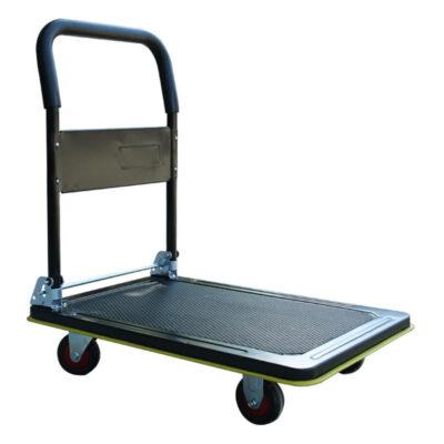 Heavy-duty foldable 4-wheel platform trolley for warehouse use