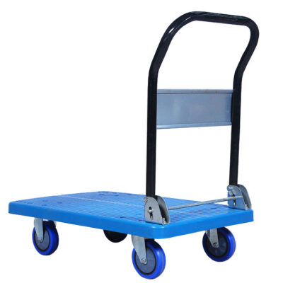 Heavy-duty foldable 4-wheel platform trolley for warehouse use