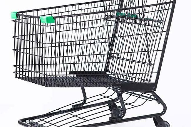 Heavy-duty supermarket shopping trolley for retail use