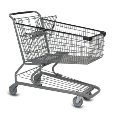 Heavy-duty supermarket shopping trolley for retail use