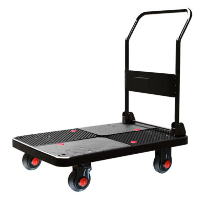 Portable foldable 4-wheel platform trolley for warehouses