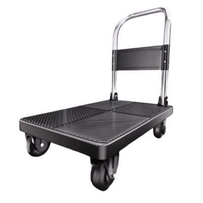 Portable foldable 4-wheel platform trolley for warehouses