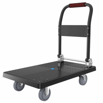 Portable foldable 4-wheel platform trolley for warehouses