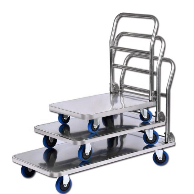Durable Stainless Steel Foldable Industrial Trolley (2) Stainless steel foldable industrial trolley for warehouse use