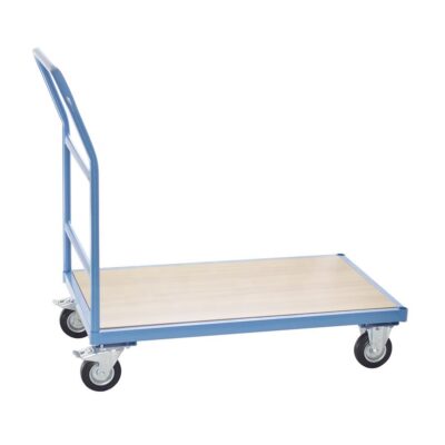 Warehouse goods handling platform trolley with foldable handle