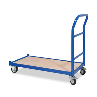 Warehouse goods handling platform trolley with foldable handle