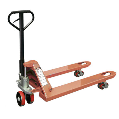 Warehouse loading hand pallet truck with reinforced frame
