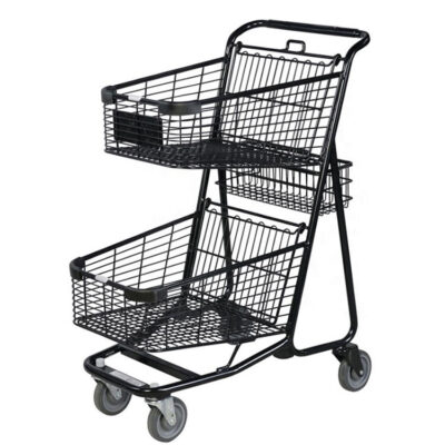 Durable double basket shopping trolley for supermarkets