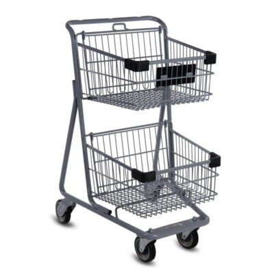Durable double basket shopping trolley for supermarkets