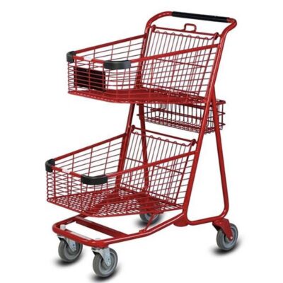 Durable double basket shopping trolley for supermarkets