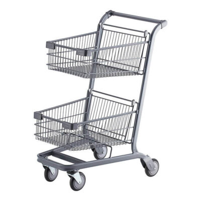 Durable double basket shopping trolley for supermarkets