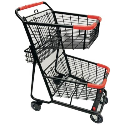 Durable double basket shopping trolley for supermarkets