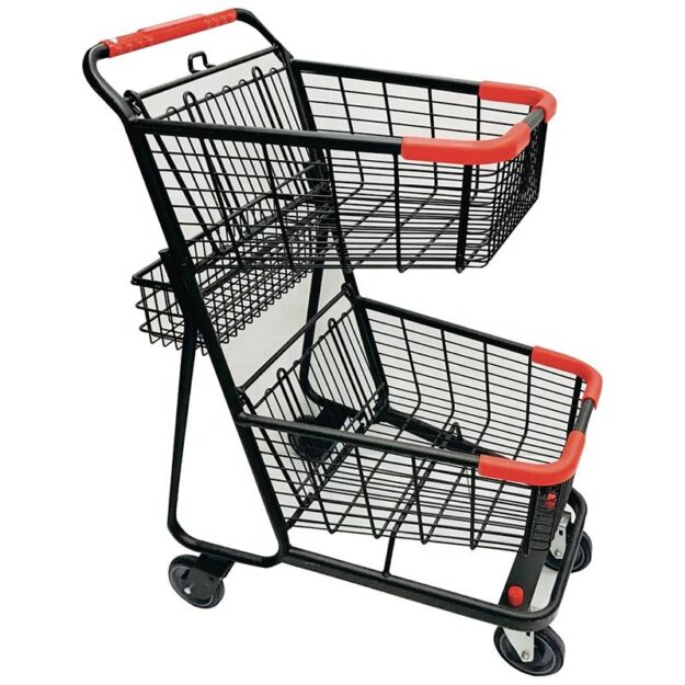 High-Quality Double Basket Shopping Trolley (5) Durable double basket shopping trolley for supermarkets
