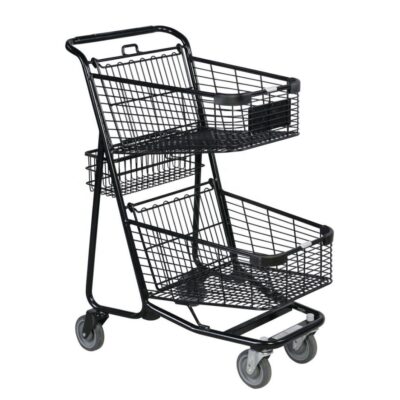 Durable double basket shopping trolley for supermarkets