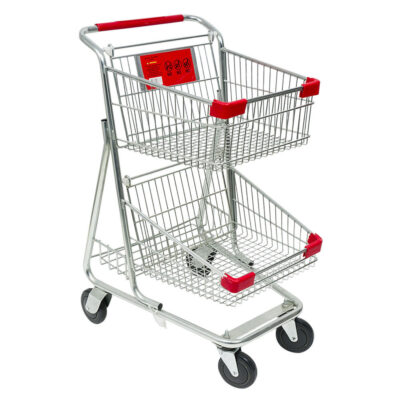 Durable double basket shopping trolley for supermarkets