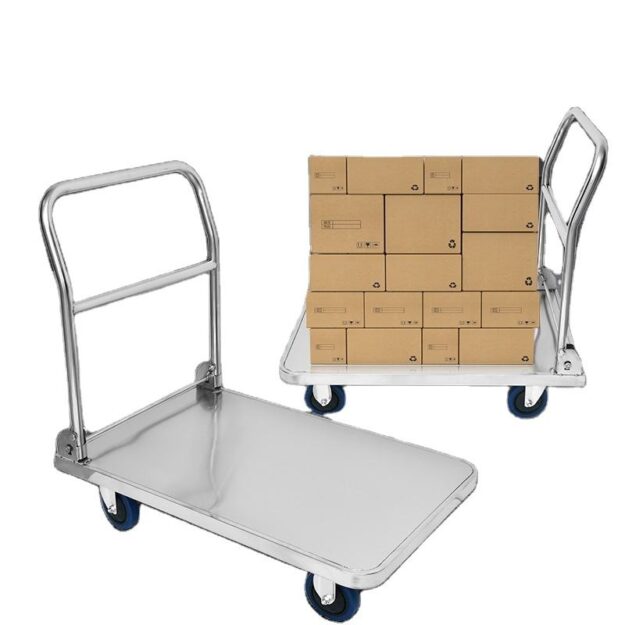 High-Quality Stainless Steel Foldable Industrial Trolley (6) 304 stainless steel foldable industrial trolley for warehouse use