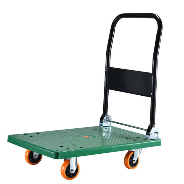 New Green Platform Foldable Industrial Trolley (1) Green platform foldable industrial trolley for warehouse use